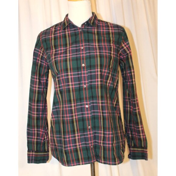 Classic-fit Ladies button front shirt J.Crew Signature Tartan Plaid Size 6 Green - Picture 2 of 7